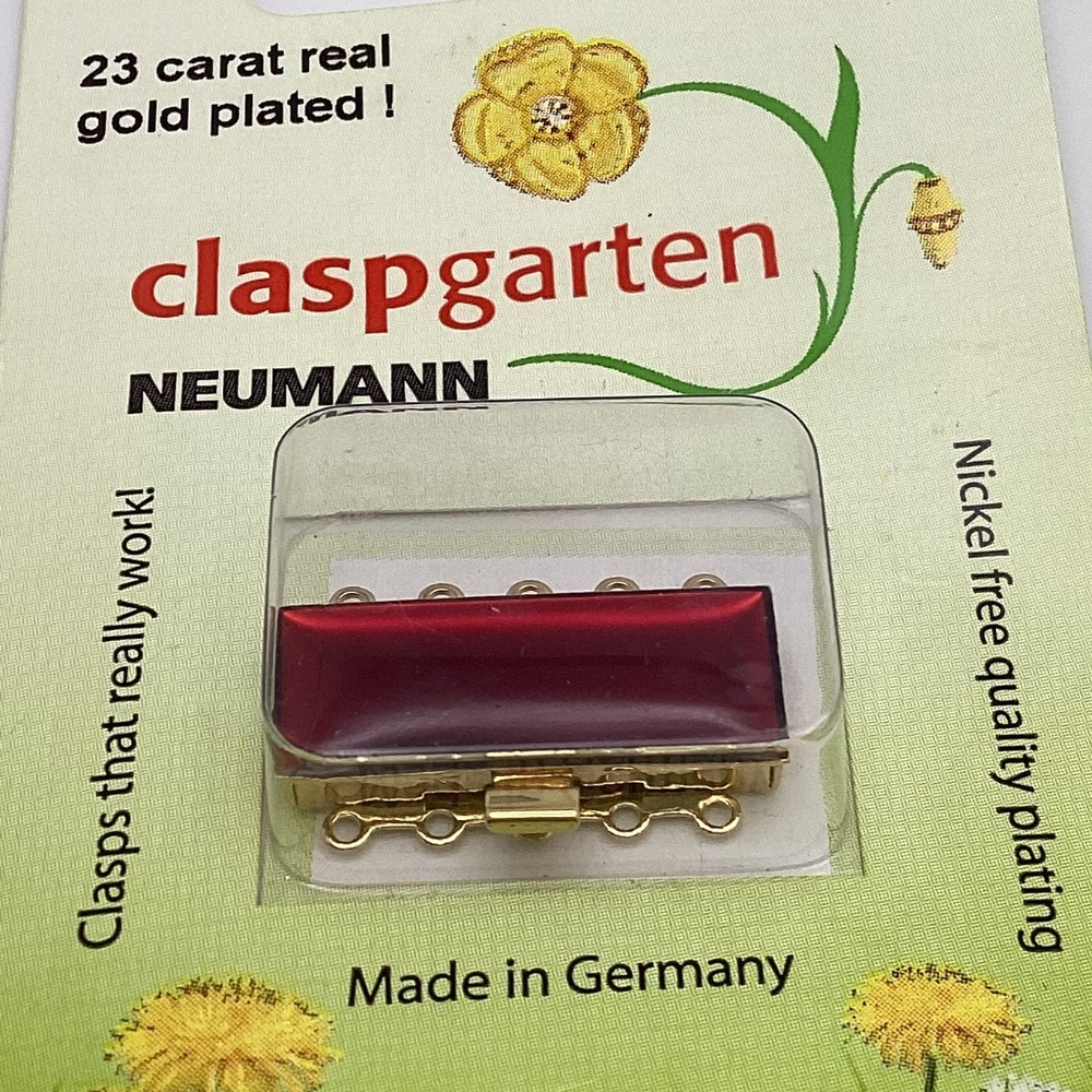 Clasp for jewelry making. Claspgarten 27x7mm red enameled 5 strand clasp